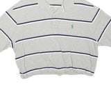 POLO RALPH LAUREN Womens Grey & Navy Striped Short Sleeve Polo Shirt L Crop