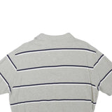 POLO RALPH LAUREN Womens Grey & Navy Striped Short Sleeve Polo Shirt L Crop