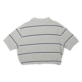 POLO RALPH LAUREN Womens Grey & Navy Striped Short Sleeve Polo Shirt L Crop