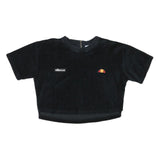 ELLESSE Womens Black Velour Cropped T-Shirt UK 8 Short Sleeve Crew Neck Zip Back