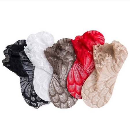 Anyfootwear 5 Pairs One Size 4-5 Mixed Color Fashion Summer Socks Lace Peacock Flower Design Short Ankle Socks Breathable Cotton Socks For Women