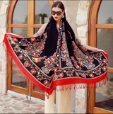 Anyyou 100% Merino Wool Black Red Neck Wrap Silk Satin Large Winter Scarf Pashmina Shawl Bandana Perfect For Women Ladies Fashion Style