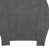 TOMMY HILFIGER Mens Grey Plain Cotton Blend Jumper V-Neck Basic Knit M Classic