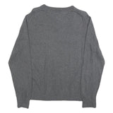 TOMMY HILFIGER Mens Grey Plain Cotton Blend Jumper V-Neck Basic Knit M Classic