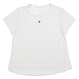 TOMMY HILFIGER Womens White T-Shirt L Short Sleeve Crew Neck Logo Print
