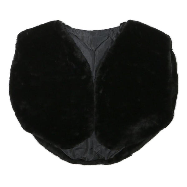 Womens Black Faux Fur Vest M Polyester Blend Plain Sleeveless Elegant Outerwear