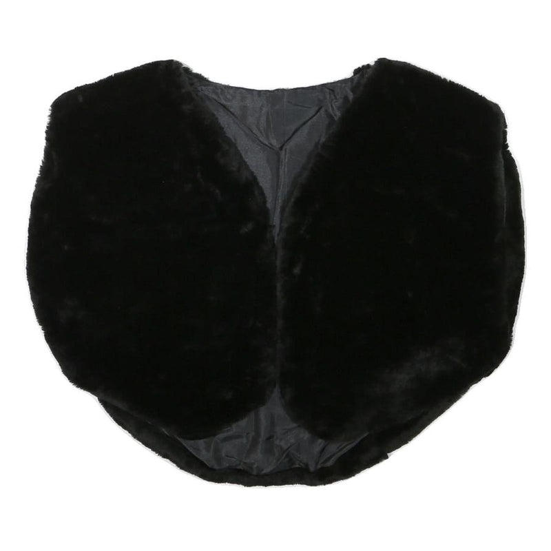 Womens Black Faux Fur Vest M Polyester Blend Plain Sleeveless Elegant Outerwear