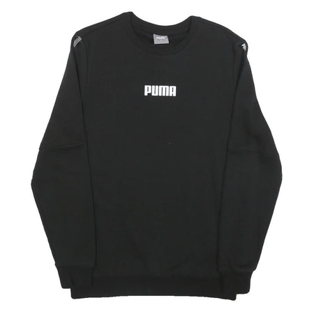 PUMA Mens Black Cotton Blend Crew Neck Sweatshirt S Logo Tape Shoulder