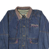 Mens Blue Denim Button Jacket L Cotton Classic Casual Retro Style