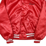 Mens Red Satin Button Jacket S Polyester Blend Varsity Style Embroidered