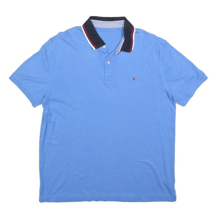 TOMMY HILFIGER Mens Blue Polo Shirt L Cotton Blend Short Sleeve Plain