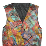 Mens Red & Multicoloured Waistcoat Crazy Pattern XS Woven Button Sleeveless Band
