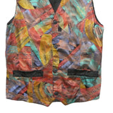 Mens Red & Multicoloured Waistcoat Crazy Pattern XS Woven Button Sleeveless Band