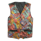 Mens Red & Multicoloured Waistcoat Crazy Pattern XS Woven Button Sleeveless Band