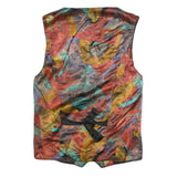 Mens Red & Multicoloured Waistcoat Crazy Pattern XS Woven Button Sleeveless Band