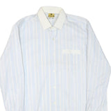 M CLUB Mens White & Blue Striped Cotton Blend Shirt M Long Sleeve Button Collar