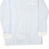 M CLUB Mens White & Blue Striped Cotton Blend Shirt M Long Sleeve Button Collar