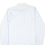 M CLUB Mens White & Blue Striped Cotton Blend Shirt M Long Sleeve Button Collar