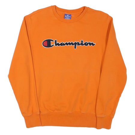 CHAMPION Mens Orange Crew Neck S Cotton Blend Pullover Sweatshirt