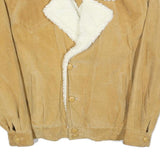 VELLION Mens Beige Leather Jacket M Suede Button Closure Sherpa Collar