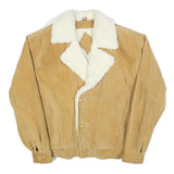 VELLION Mens Beige Leather Jacket M Suede Button Closure Sherpa Collar