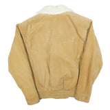 VELLION Mens Beige Leather Jacket M Suede Button Closure Sherpa Collar