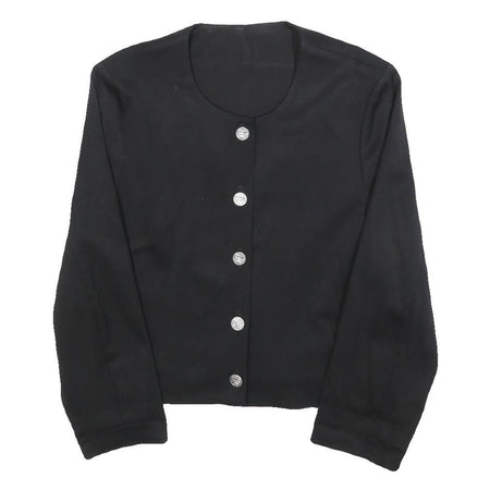 EXTRAVERT Womens Black Button Wool Blend Jacket M Plain Classic Fit Button
