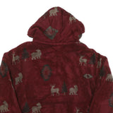 Womens Burgundy Animal Print Zip Hooded Jacket XL Polyester Blend Casual Cold