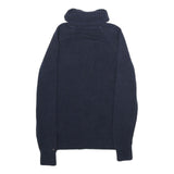 TOMMY HILFIGER Womens Navy Patterned Jumper Roll Neck Cable Knit M Cotton Blend