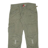 H&M Womens Cotton Blend Green Regular Straight Trousers W32 L28 Utility Style