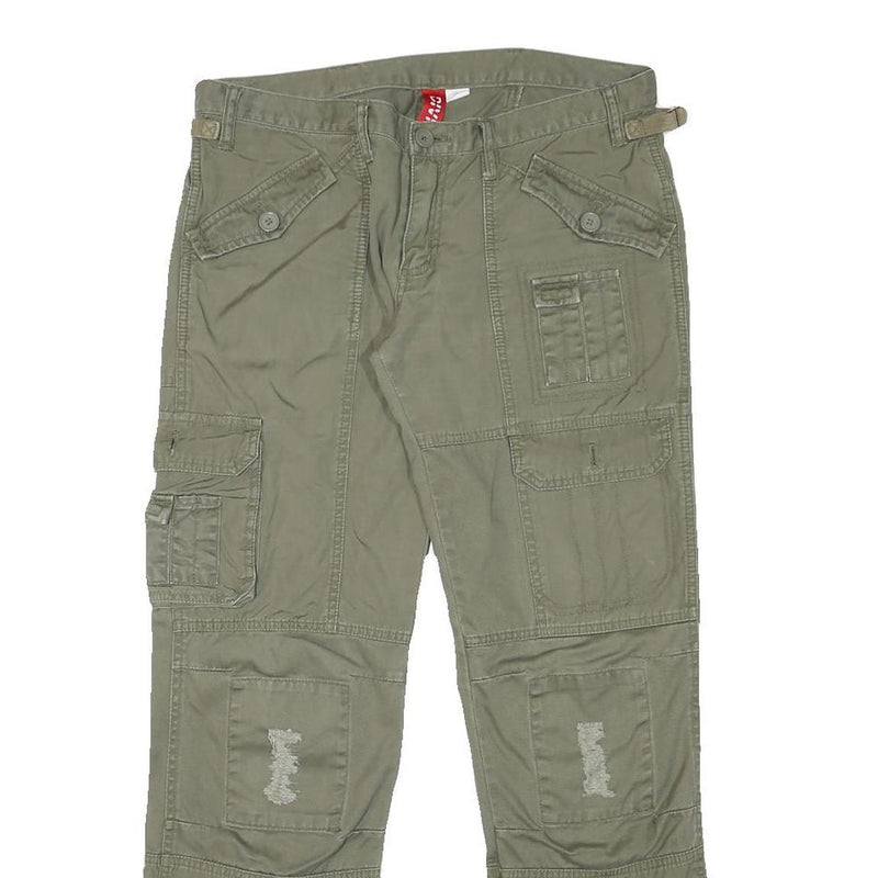 H&M Womens Cotton Blend Green Regular Straight Trousers W32 L28 Utility Style