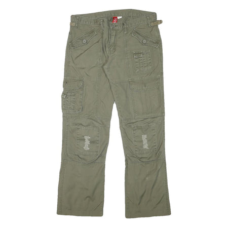 H&M Womens Cotton Blend Green Regular Straight Trousers W32 L28 Utility Style