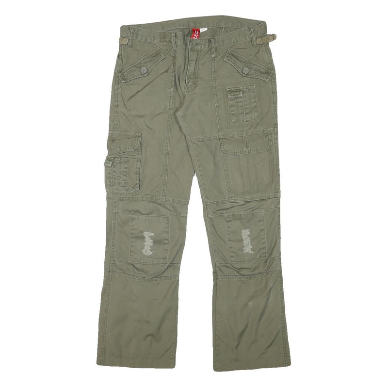 H&M Womens Cotton Blend Green Regular Straight Trousers W32 L28 Utility Style
