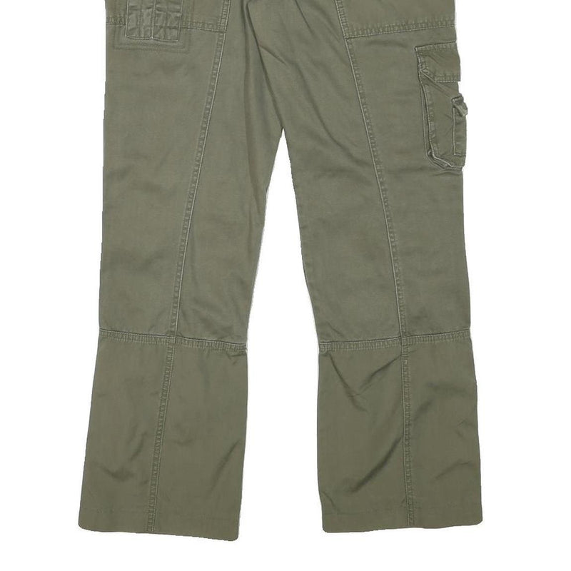 H&M Womens Cotton Blend Green Regular Straight Trousers W32 L28 Utility Style