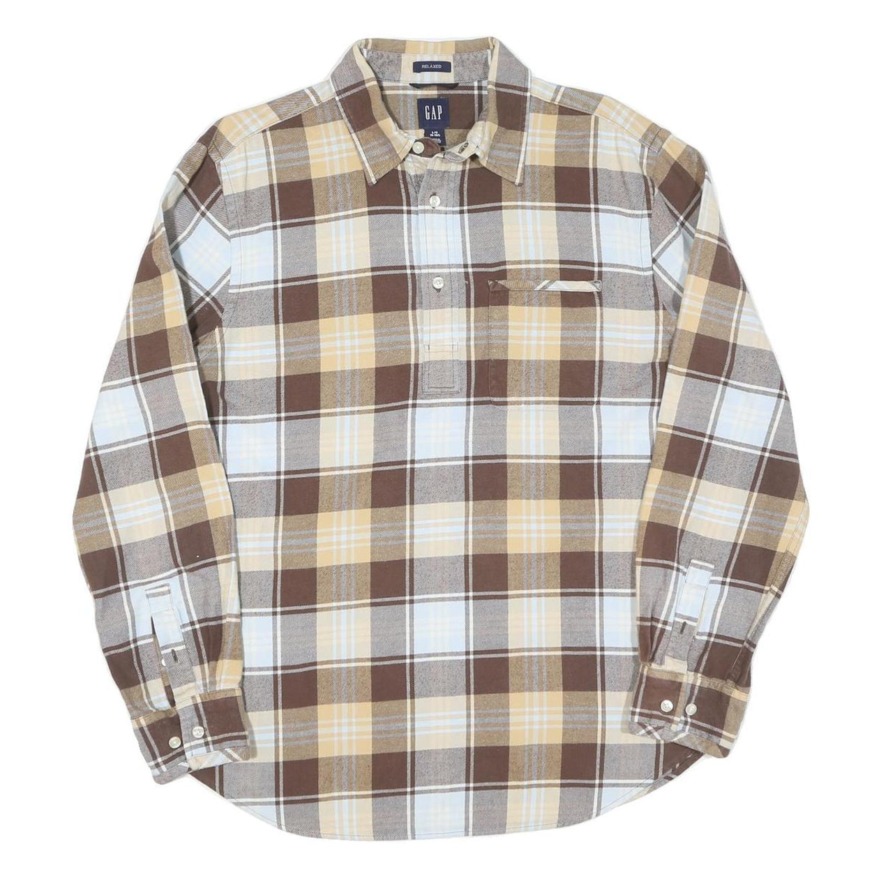 GAP Mens Beige Brown Cotton Check Shirt L Relaxed Fit Casual Long Sleeve GAP Mens Beige Brown Cotton Check Shirt L Relaxed Fit Casual Long Sleeve