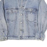 Mens Blue Cotton Denim Jacket S Button Closure Classic Fit Casual Outerwear