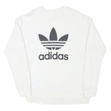 ADIDAS Womens White Sweatshirt Crew Neck UK 8 Cotton Blend Logo Pullover