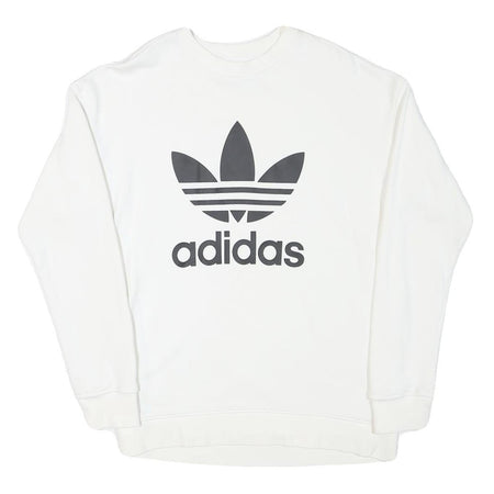 ADIDAS Womens White Sweatshirt Crew Neck UK 8 Cotton Blend Logo Pullover