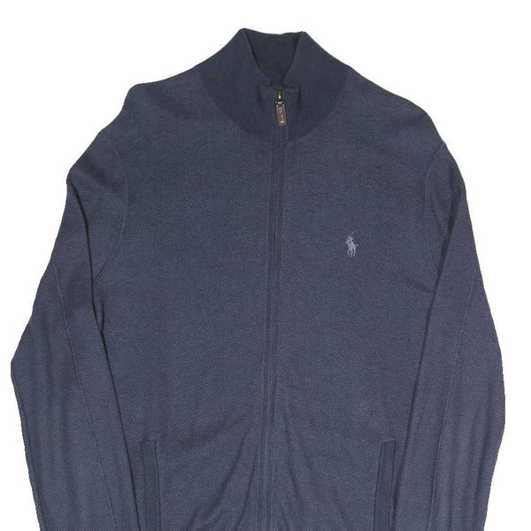 POLO RALPH LAUREN Mens Blue Plain Full Zip Plain Crew Knit S Jumper Cotton Blend