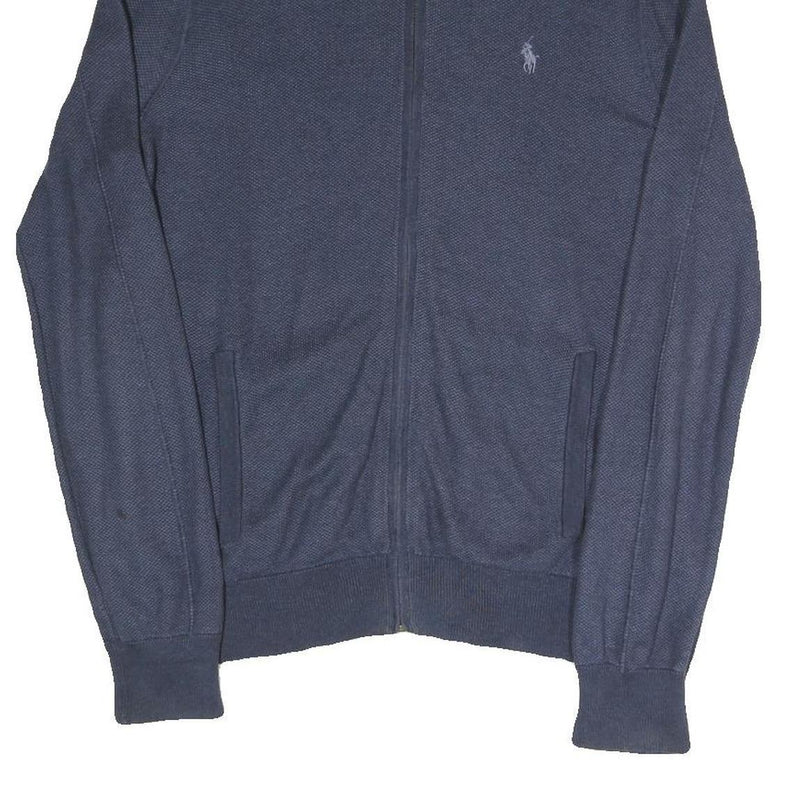 POLO RALPH LAUREN Mens Blue Plain Full Zip Plain Crew Knit S Jumper Cotton Blend