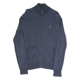 POLO RALPH LAUREN Mens Blue Plain Full Zip Plain Crew Knit S Jumper Cotton Blend