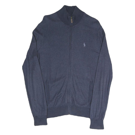 POLO RALPH LAUREN Mens Blue Plain Full Zip Plain Crew Knit S Jumper Cotton Blend