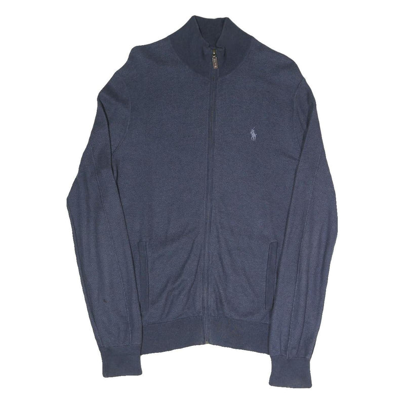 POLO RALPH LAUREN Mens Blue Plain Full Zip Plain Crew Knit S Jumper Cotton Blend