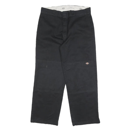 DICKIES Mens Black Cotton Blend Loose Fit Straight Trousers W34 L30 Workwear