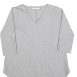 MAX MARA Womens Grey Cotton Blend Oversized Top 3/4 Sleeve V-Neck Asymmetric Hem