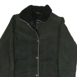 Womens Black Faux Shearling Button Jacket L Polyester Blend Plain Warm Winter