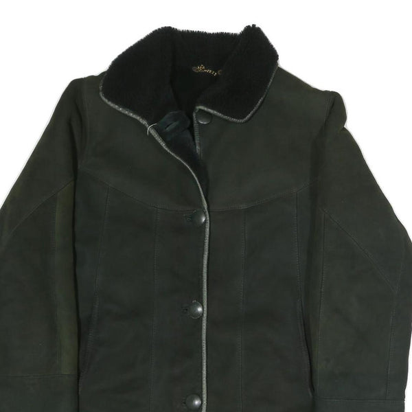 Womens Black Faux Shearling Button Jacket L Polyester Blend Plain Warm Winter