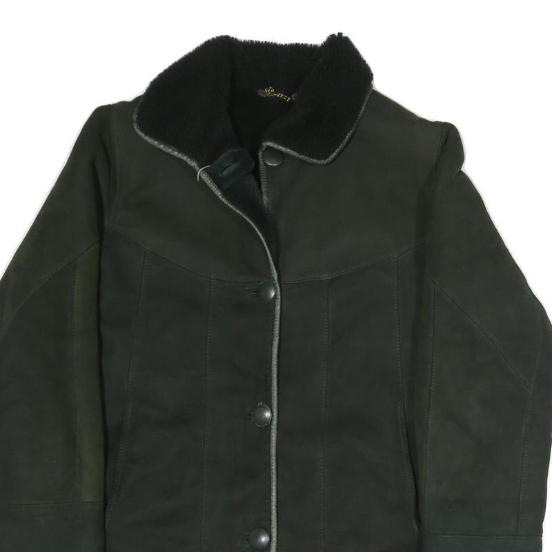 Womens Black Faux Shearling Button Jacket L Polyester Blend Plain Warm Winter