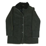 Womens Black Faux Shearling Button Jacket L Polyester Blend Plain Warm Winter