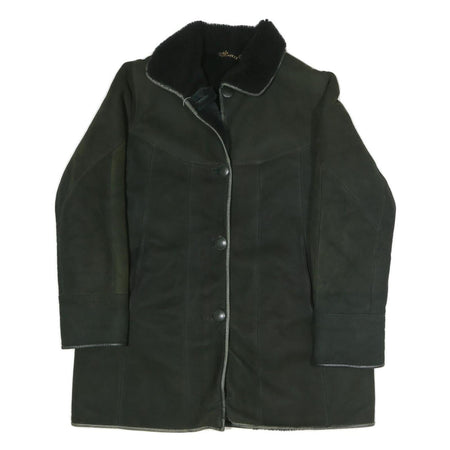 Womens Black Faux Shearling Button Jacket L Polyester Blend Plain Warm Winter